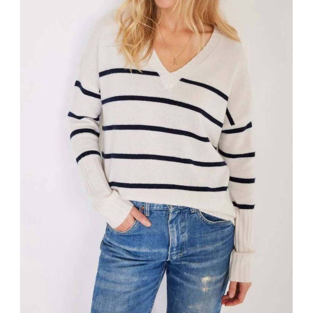 NEW NOT MONDAY ella v-neck sweater in ivory stripe